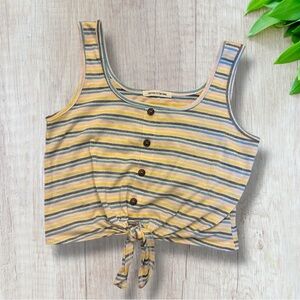 Caution to the Wind Multicolor Striped Crop Tank Top with Buttons and Tied Knot
